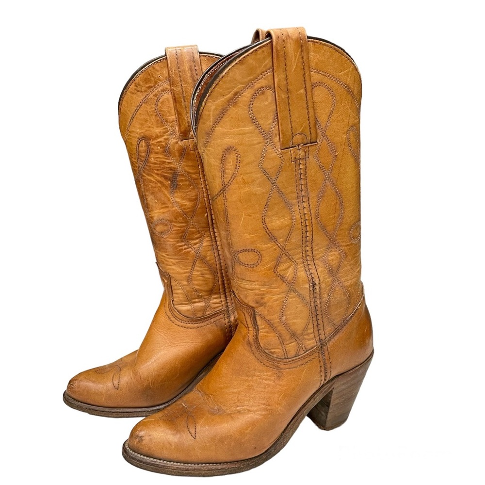 Frye Vintage Tan Leather Cowgirl Boots 5B